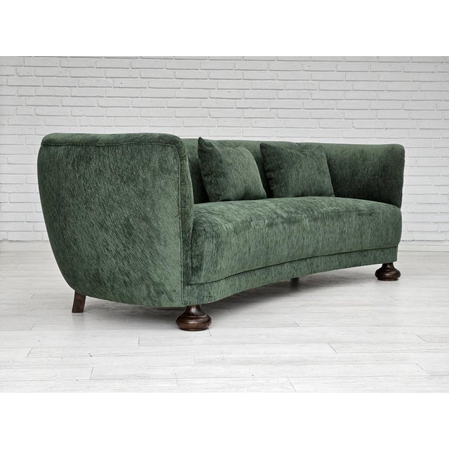 1950s Vintage Danish Velour 3 Seater Banana Sofa, 1960s For Sale - Image 5 of 18