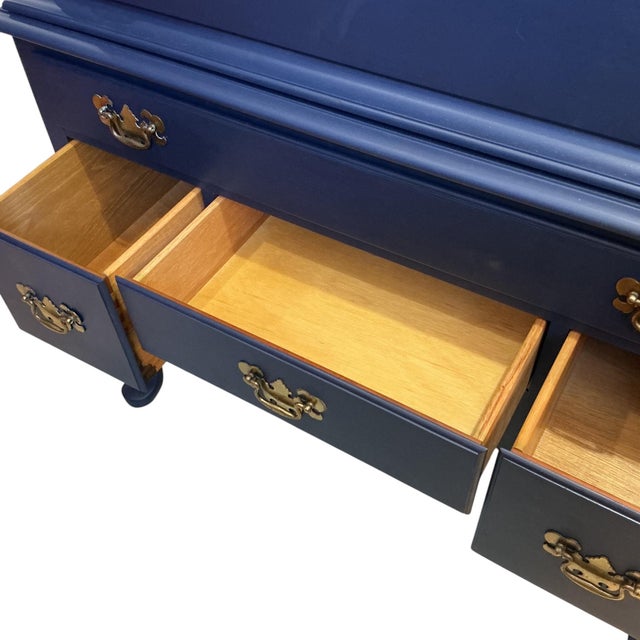 Pennsylvania House Highboy Dresser 2 Pc 11 Drawer Annie Sloan Napoleonic Blue For Sale - Image 9 of 11