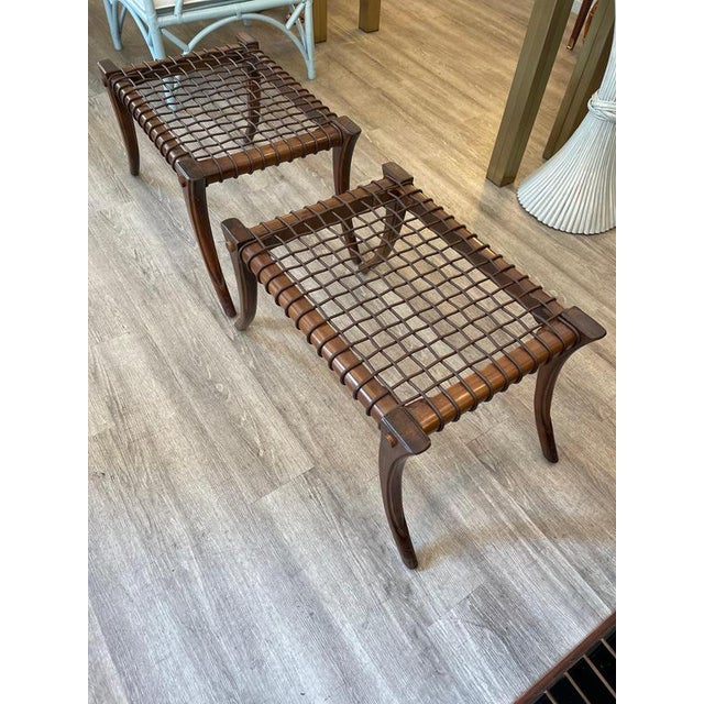 Black Klismos Bench in Wood with Saber Legs and Woven Leather by Pescetta Home Decoration For Sale - Image 8 of 13