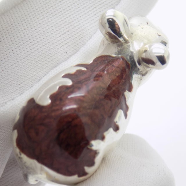 Vintage Italian Handmade Genuine Sterling Silver Enameled Bear Cub Figurine by Ottaviani of Rome, 1980s Solid 925 Silver Brown Enamel Miniature For Sale - Image 6 of 11