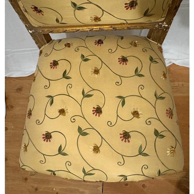 Pair of 19th Century Louis XVI Gilt Upholstered Side/Parlor Chairs For Sale - Image 10 of 12