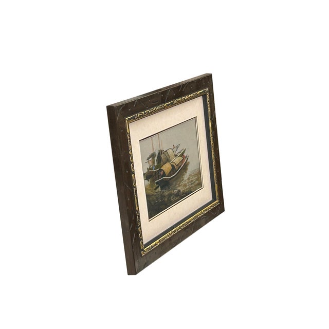 Vintage Embroidery River Vessel Boats Rectangular Framed Art For Sale In San Francisco - Image 6 of 8