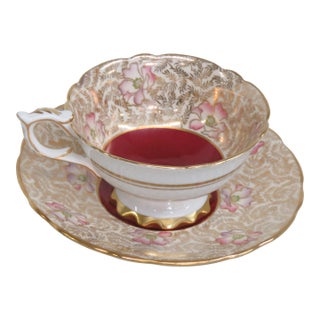 Royal Stafford Red Floral Garland Bone China Floral Tea Cup and Saucer Set 4651b For Sale
