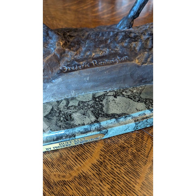 Early, quality, Bronze Remington recast of bison rearing up with marble base, great detail from this era. The bronze alone...