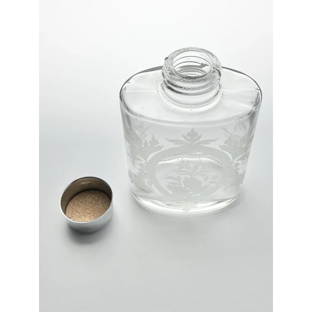 Vintage Large Vanity Perfume Lotion Flask-Shaped Frosted Floral Glass Bottle For Sale - Image 4 of 6