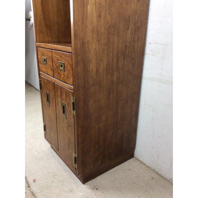 Stanley Furniture Vintage Campaign Style Tall Cabinet With Lighted Shelving by Stanley For Sale - Image 4 of 17