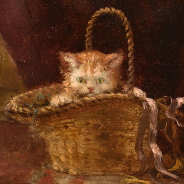 Aimée Roy, Portraits of Two Playing Cats, 19th Century, Oil Painting on Panel, Framed For Sale - Image 5 of 11