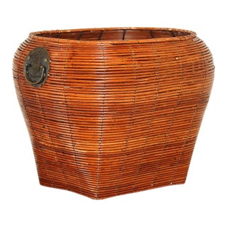 Gorgeous, Large, Vintage Pencil Reed Basket, Iron Handles For Sale