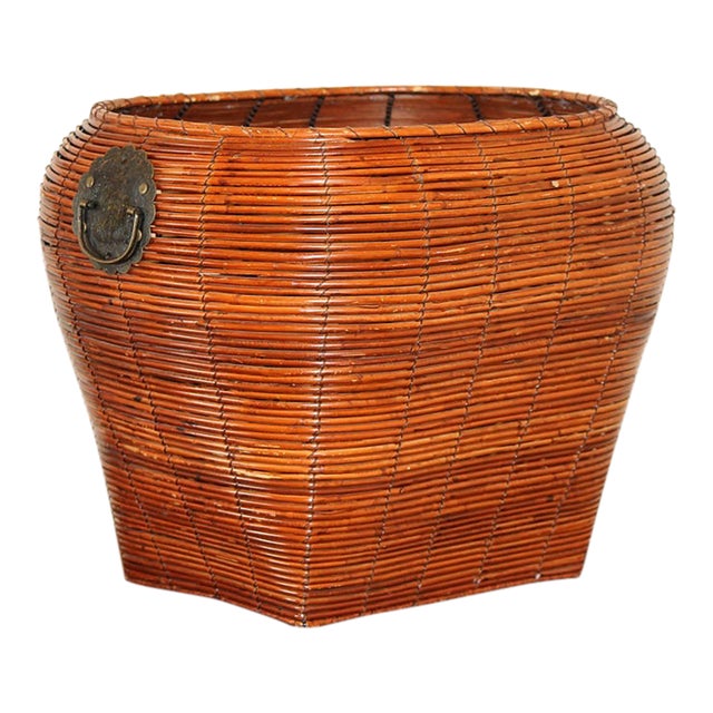 Gorgeous, Large, Vintage Pencil Reed Basket, Iron Handles For Sale