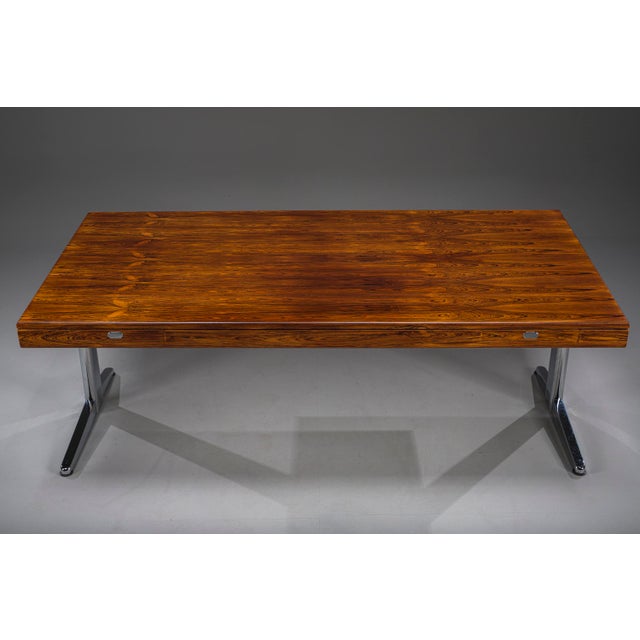 Executive Desk in Fine Hardwood Veneer on Nickel-Plated Steel Legs, 1970s For Sale - Image 12 of 18