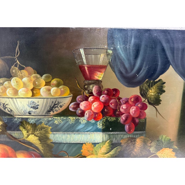 Black Large Vintage Original P. Loosestrife Still Life Fruit Grapes Oil Painting For Sale - Image 8 of 13