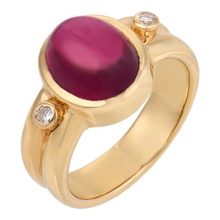 Vintage 3.80 Carat Tourmaline Diamond 14k Yellow Gold Ring, Size 7 For Sale