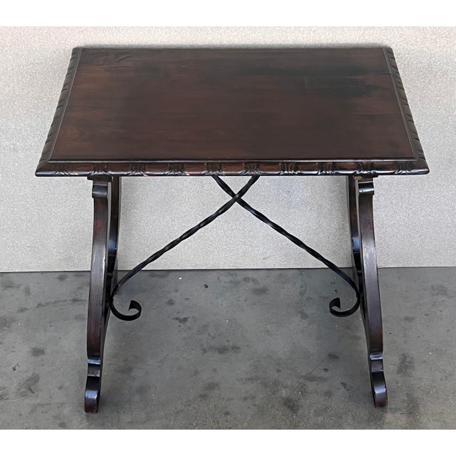 Side Table of Walnut with Carved Lyre Legs and Top, Spanish, 19th Century For Sale - Image 4 of 18