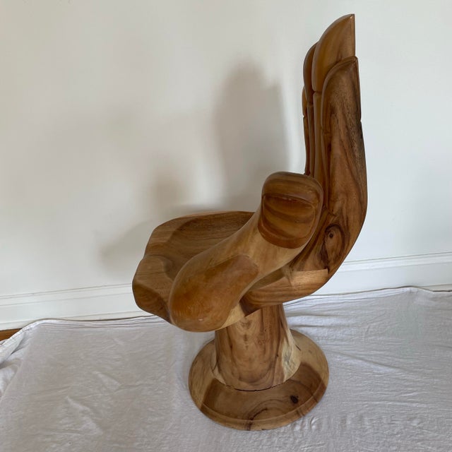 1970s Buddha Hand Carved Wooden Chair For Sale - Image 10 of 12
