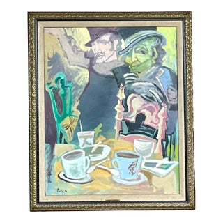 Vintage Boho Original Oil Painting on Canvas Signed For Sale