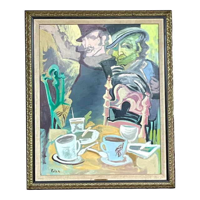 Vintage Boho Original Oil Painting on Canvas Signed For Sale