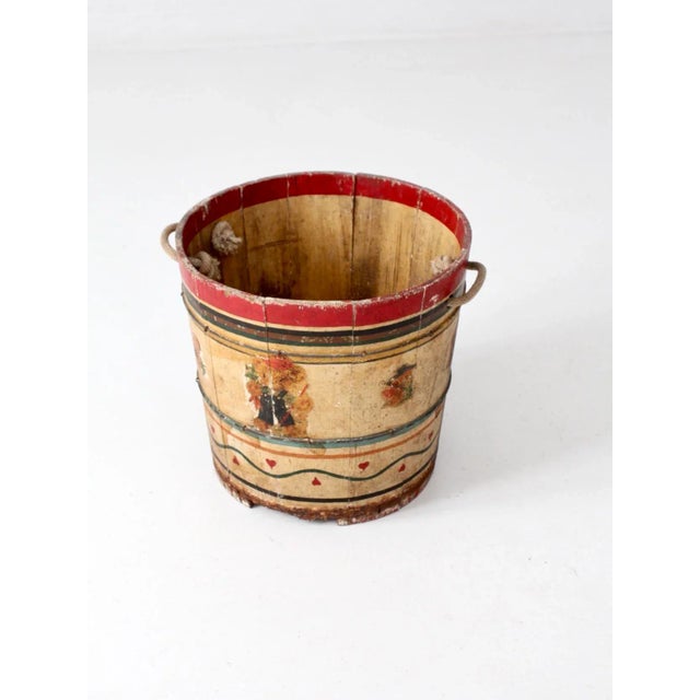 Farmhouse Antique Painted Wood Bucket For Sale - Image 3 of 12