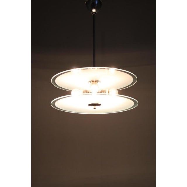 Bauhaus Chrome and Glass Chandelier, Former Czechoslovakia, 1930s For Sale - Image 11 of 12