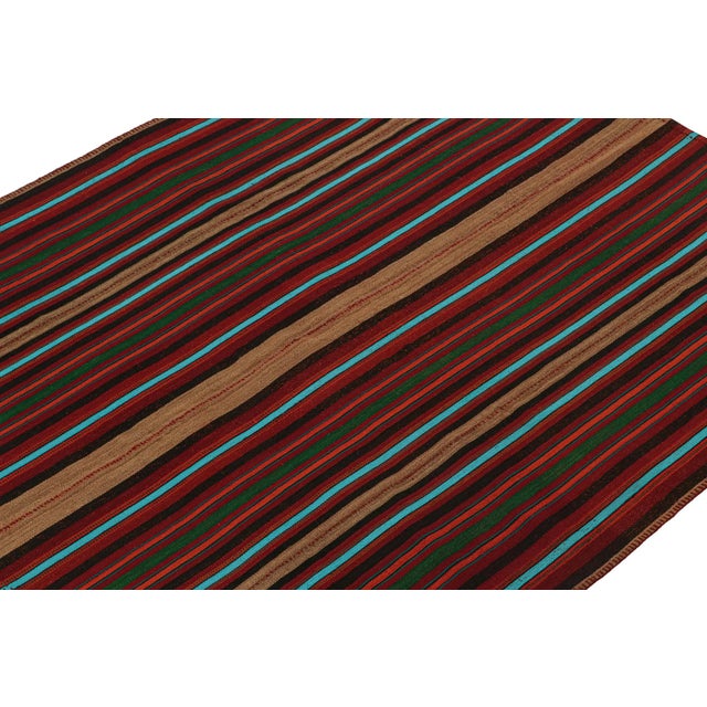 Rug & Kilim 1950s Vintage Persian Kilim in Burgundy With Multicolor Stripes by Rug & Kilim For Sale - Image 4 of 8