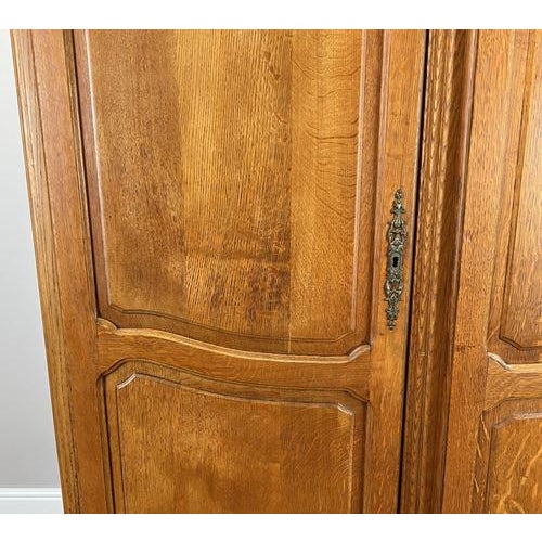 Wood Vintage French Louis XVI Style Carved Oak 4-Door Armoire For Sale - Image 7 of 13