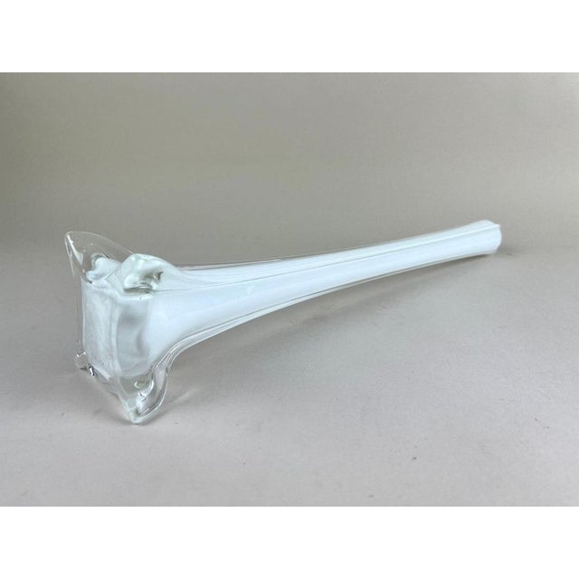 20th Century White and Clear Murano Glass Long Neck Vase, Italy, 1960s For Sale - Image 10 of 14