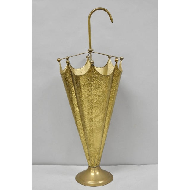 Vintage Art Deco Embossed Brass Figural Umbrella Form Umbrella Stand Holder For Sale - Image 12 of 13