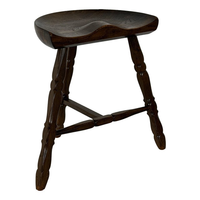 Danish Oak Tripod Stool with Sculpted Saddle Seat, 1960s For Sale