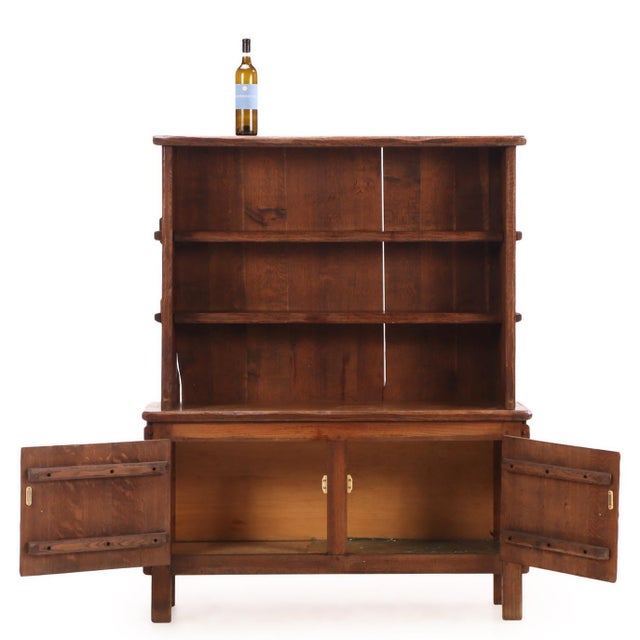 Mid-Century Modern French Brutalist Solid Oak Open Top Cabinet, C. 1940 For Sale - Image 3 of 7