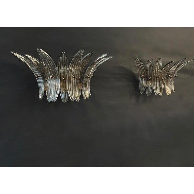 Mid-Century Modern Palmette Smoked Glasses Sconces - a Pair For Sale - Image 3 of 8