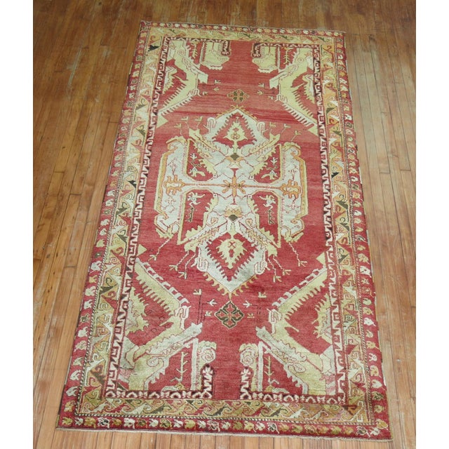 Folk Art Antique Zabihi Collection Red Turkish Anatolian Oushak Rug - 4'5" x 8'9" For Sale - Image 3 of 5