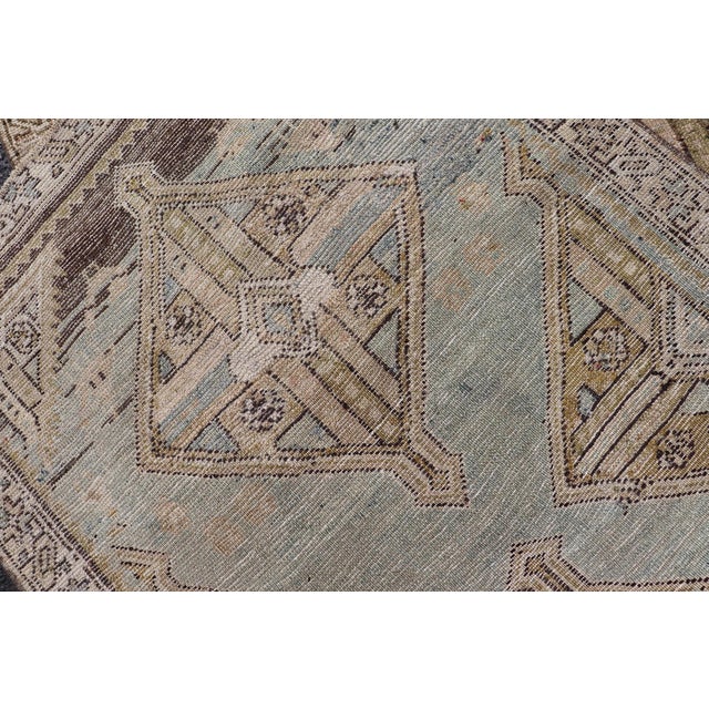 Antique Persian Kurdish Runner With Medallion in Charcoal, Blue, and Acid Green For Sale - Image 12 of 12