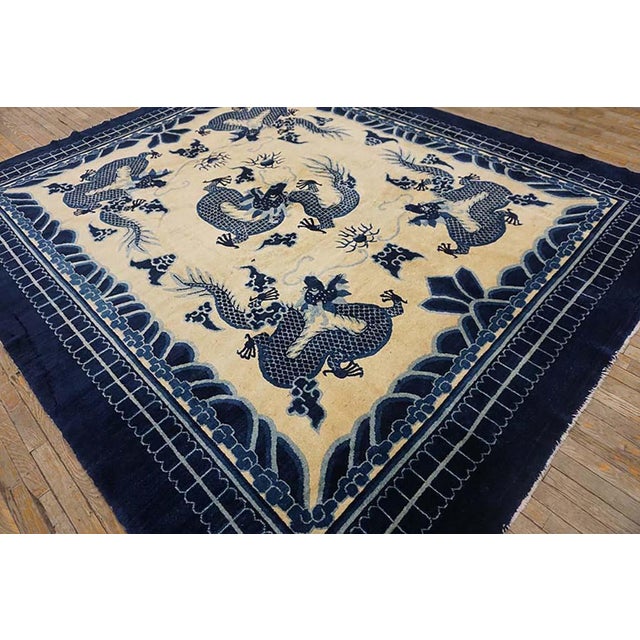 Phenomenal Ivory and Blue Color With Dragon Design Antique Chinese Peking Rug For Sale - Image 12 of 12
