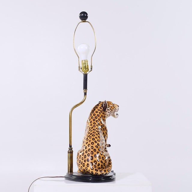 Mid Century Italian Ceramic Leopard Lamp This lamp measures: 14.5 wide x 9 deep x 31.25 inches high ABOUT PHOTOS: We take...