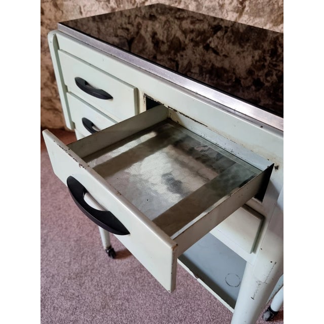 Vintage French Medical Instrument Table Metal Cabinet with Glass Top, 1960s For Sale - Image 10 of 11