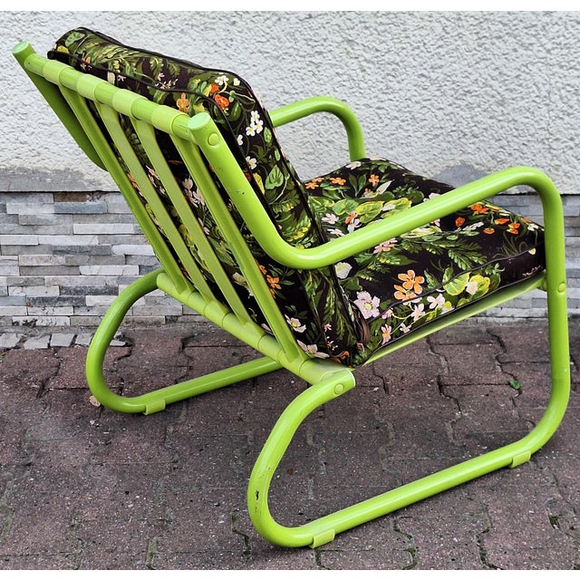 1980s Vintage Garden Chair in Green Tubular Steel, 1980s For Sale - Image 5 of 9