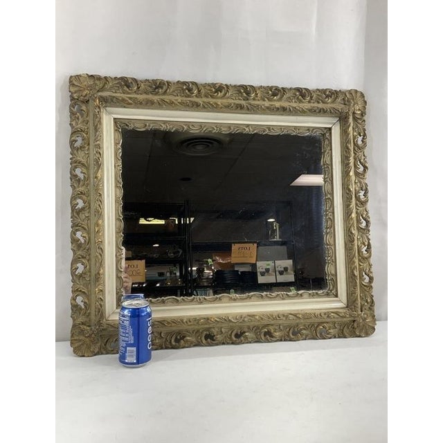 Antique Ornate Gilt Wood Mirror, 24x28 Reticulated Wall Mirror, Rococo Baroque Cream Gold Mirror, Vintage Carved Statement...