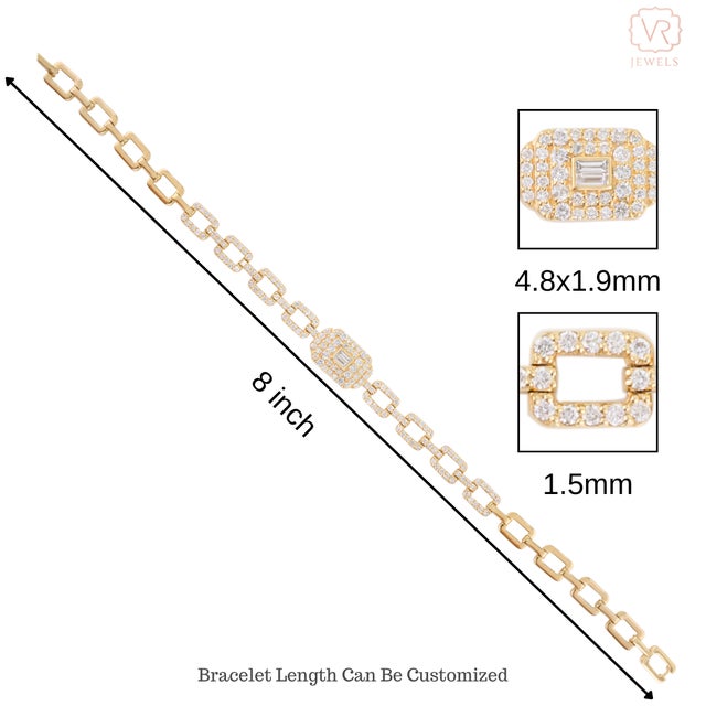 Gold Solid 18k Yellow Gold Interlocking Link Chain Diamond Wedding Bracelet For Sale - Image 8 of 12