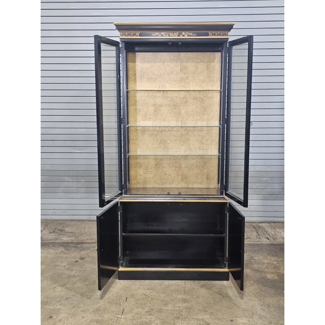 Late 20th Century Drexel Heritage Black Lacquer Et Cetera Chinoiserie China Cabinet Bookcase For Sale - Image 9 of 11