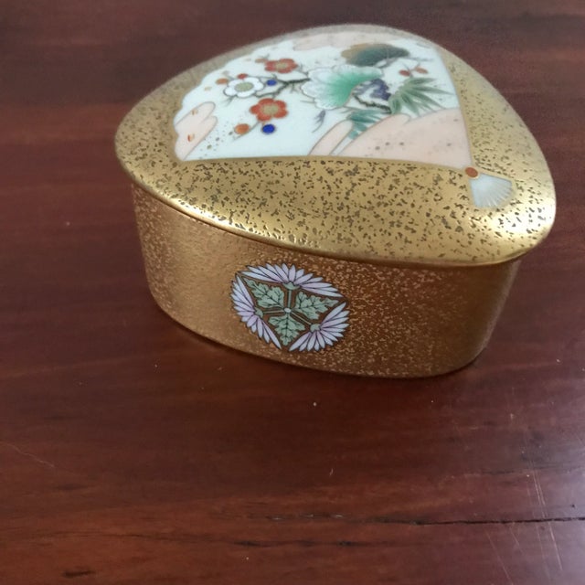 Asian Vintage Gold Lusterware Porcelain Fan Box From Japan For Sale - Image 3 of 10