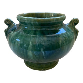 Vintage Arts and Craft McCoy Brush and Drip Green Glaze Pottery Vase For Sale