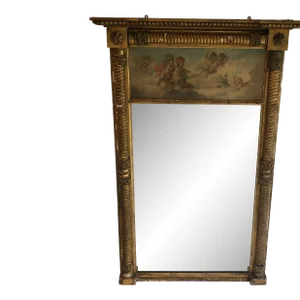 18th Century Trumeau Mirror With Original Signed Oil Painting