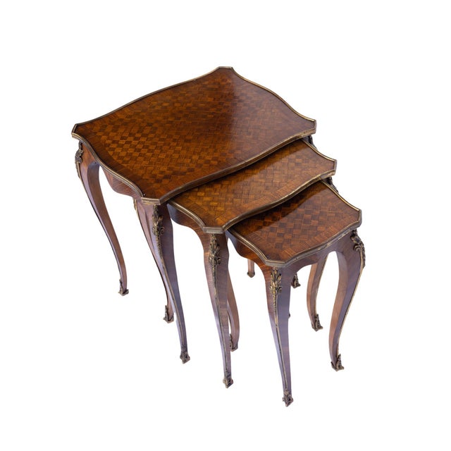Set Three Louis XV-Style Kingwood and Parquetry Nesting Tables, French, C. 1880 For Sale - Image 13 of 13