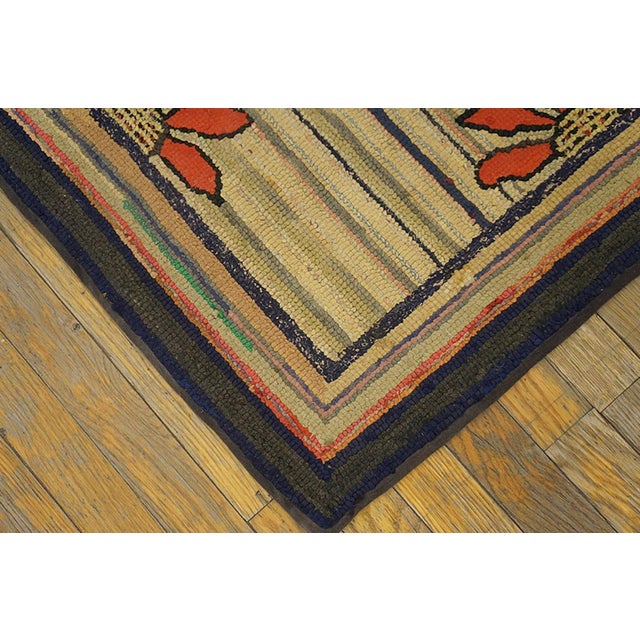 Early 20th Century 1900s Tan Camel Diamond Squares Folk Art Antique American Hooked Rug 2'8" X 4'0" Wool Carpet For Sale - Image 5 of 5