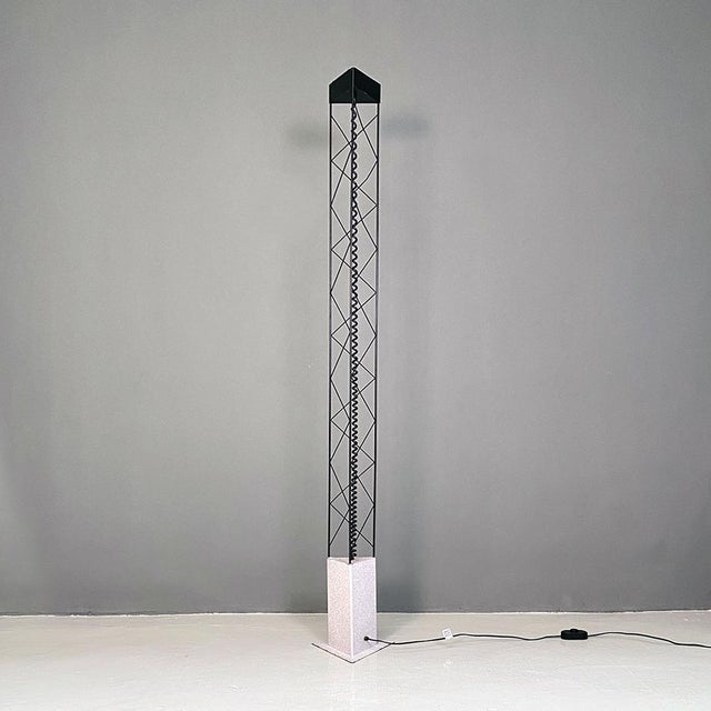 1980s Italian Postmodern Black Metal and Sheet Metal Stone Effect Floor Lamp, 1980s For Sale - Image 5 of 13
