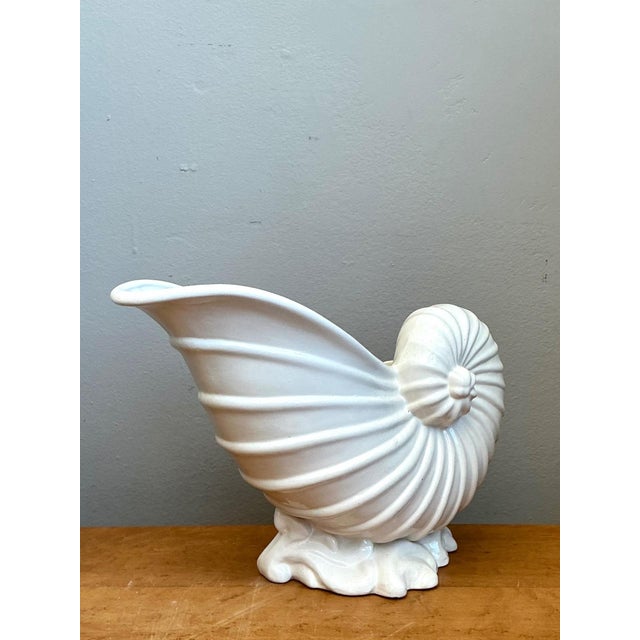 Vintage White Nautilus Form Ceramic Vase For Sale - Image 14 of 16
