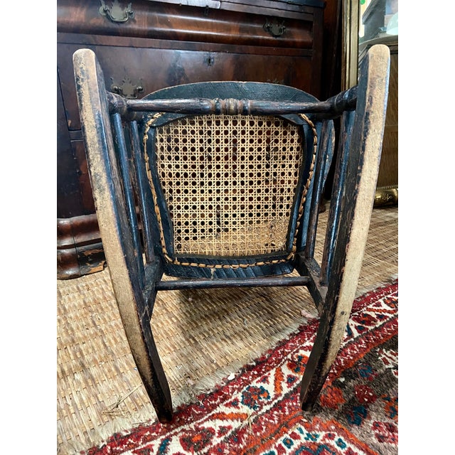 19th Century Antique Gilt Hand Painted Child's Rocking Chair Cane Back