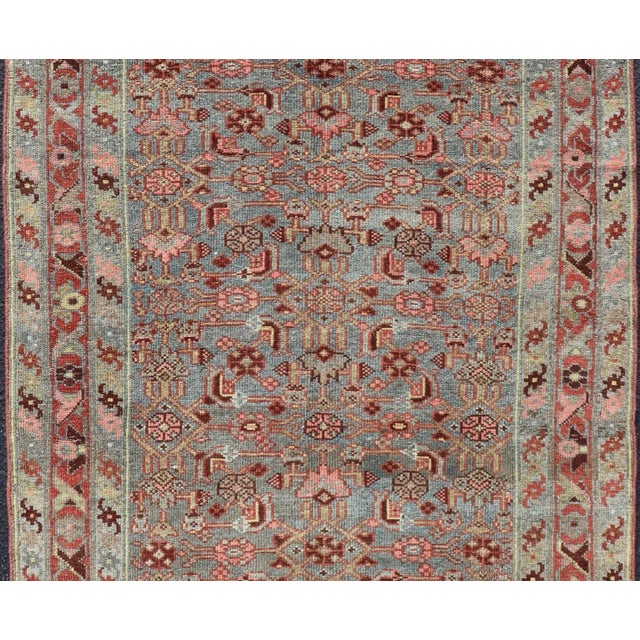 Tribal Antique Persian Kurdish Rug in Blue, Green, Brown, and Soft Red Measures 3'2"x6'3" For Sale - Image 3 of 10