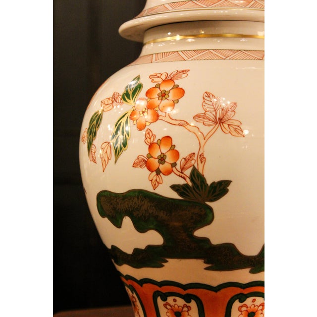 Ceramic Vintage Spanish Hand-Painted Porcelain Lamp with Floral Motifs, 1950s For Sale - Image 7 of 8