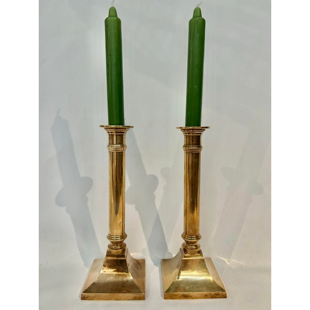 English Vintage Wildwood Imports Neoclassical Fluted Column Cast Brass Candlestick Holders - A Pair For Sale - Image 3 of 9