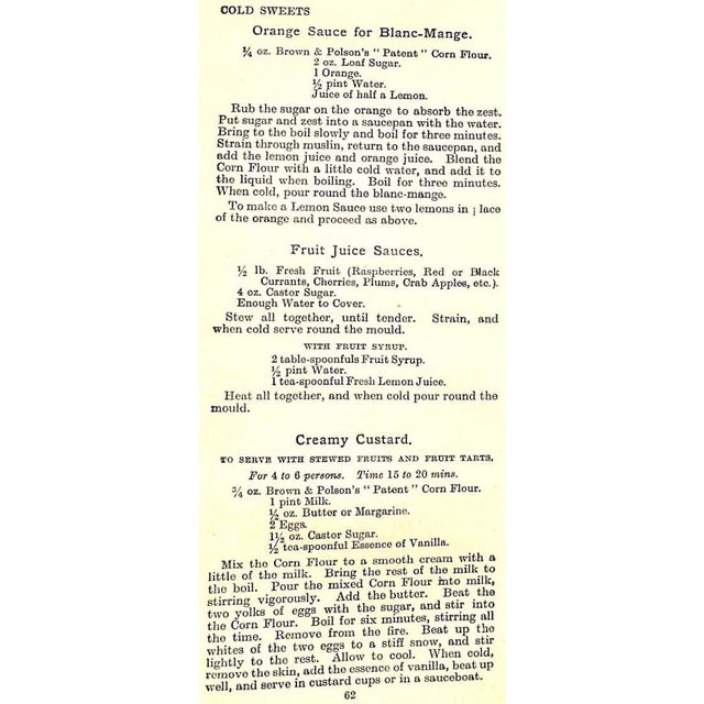 Traditional "Light Fare Recipes for Corn Flour and "Raisley" Cookery" 1929 Brown & Polson (Firm) For Sale - Image 3 of 11